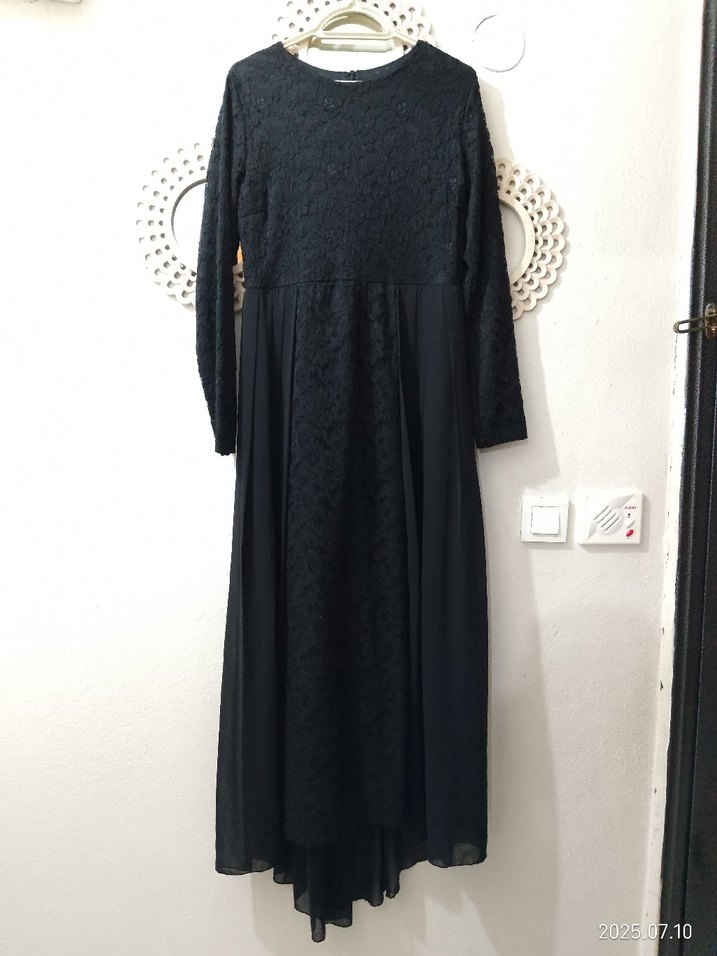 Uzun Siyah Goth Kadın Elbise - Görsel 2