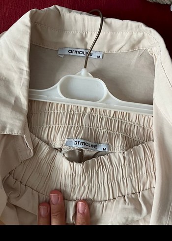 Bej Uzun Kollu Keten Gömlek takım - Görsel 3