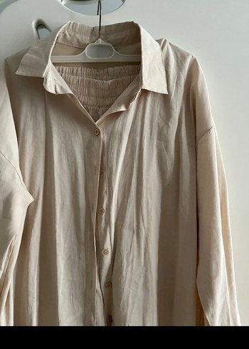 Bej Uzun Kollu Keten Gömlek takım - Görsel 2