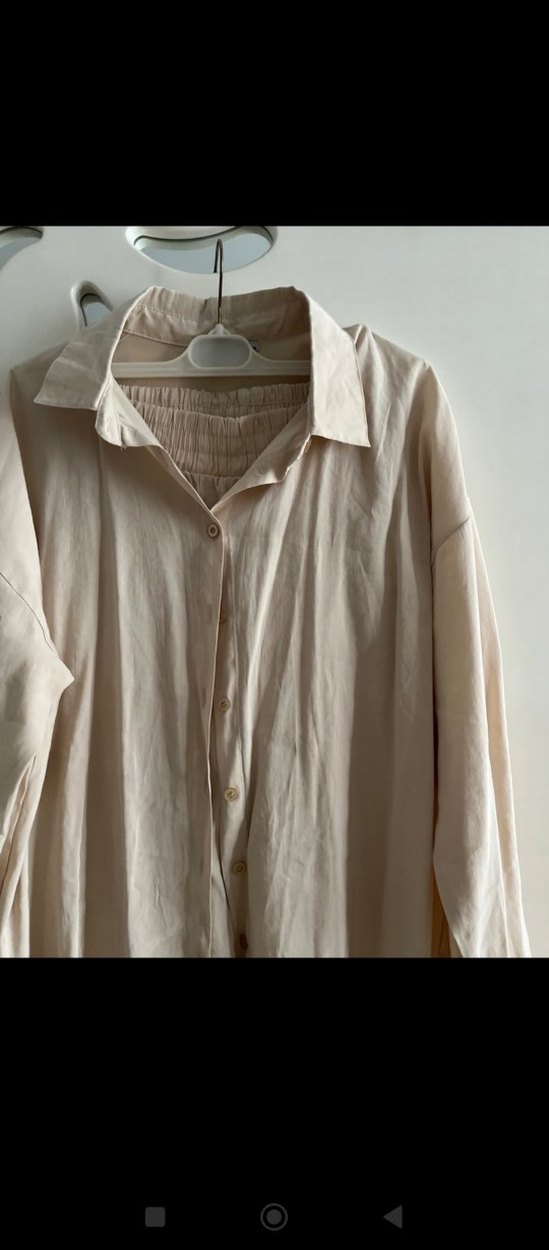 Bej Uzun Kollu Keten Gömlek takım - Görsel 2