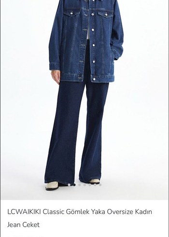 LC Waikiki Oversize Koyu Lacivert Jean Ceket - Görsel 2