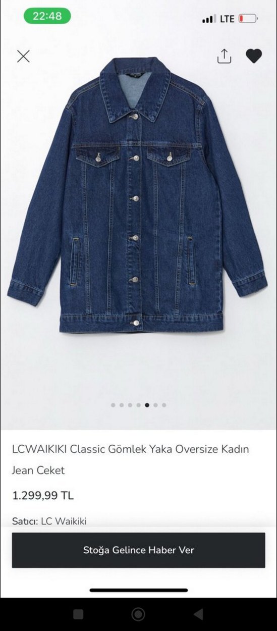 LC Waikiki Oversize Koyu Lacivert Jean Ceket - Görsel 3