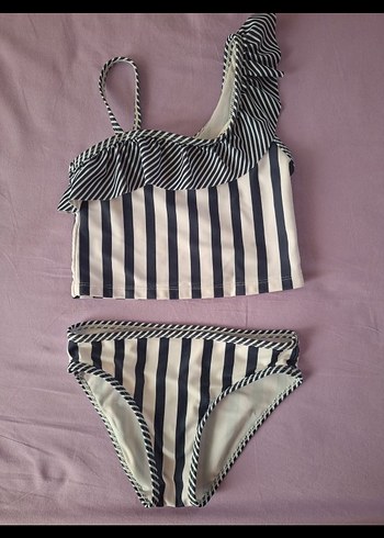 Kız Çocuk Beyaz Zebra Desenli Bikini