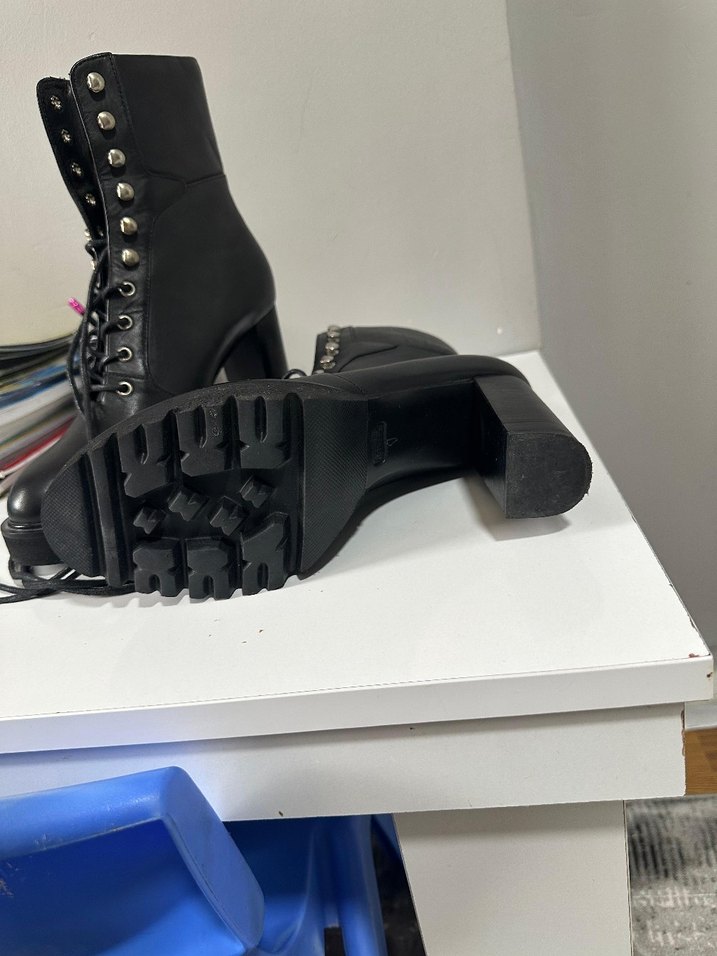 Kadın Siyah Deri Platform Topuklu Goth Bot - Görsel 3