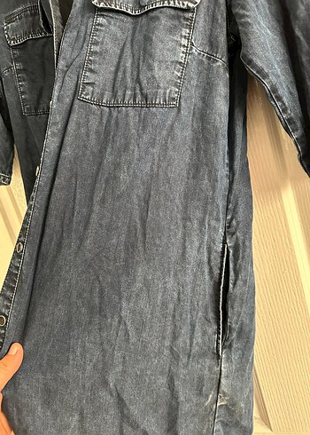 Düğmeli Midi Kot Elbise - Görsel 3