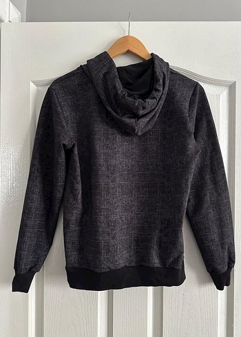 Gri Kapüşonlu Örme Sweatshirt - Görsel 2