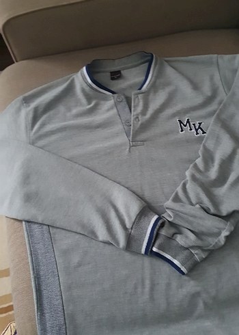 Gri Uzun Kollu Düğmeli Polo Tişört - Görsel 8