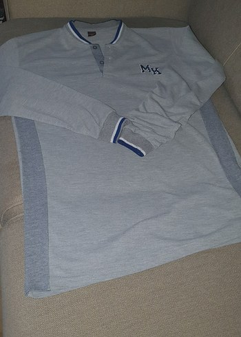 Gri Uzun Kollu Düğmeli Polo Tişört - Görsel 2