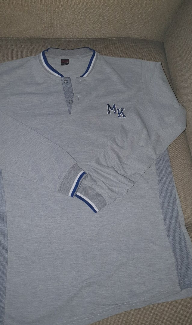 Gri Uzun Kollu Düğmeli Polo Tişört - Görsel 3