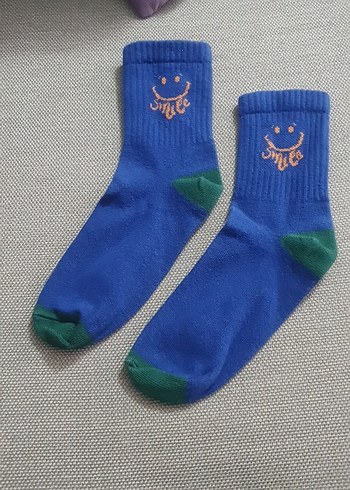 Çocuk Mavi Renkli Gülümseme Desenli Çorap - Görsel 3