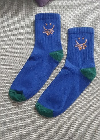Çocuk Mavi Renkli Gülümseme Desenli Çorap - Görsel 2