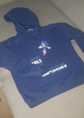 Erkek Mavi Kapüşonlu Street Wear Sweatshirt - Görsel 3