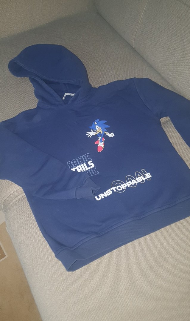 Erkek Mavi Kapüşonlu Street Wear Sweatshirt - Görsel 3