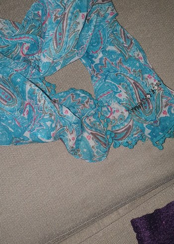 Dantel Detaylı Turkuaz Bohem Kadın Fuları - Görsel 4