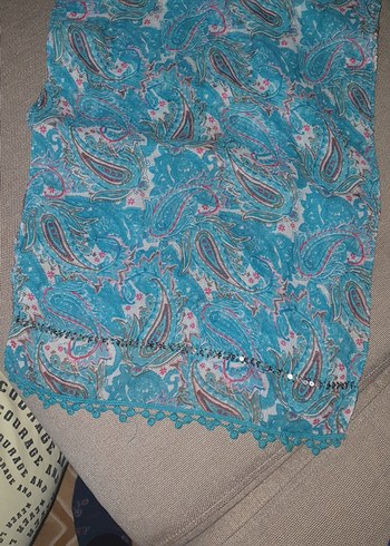 Dantel Detaylı Turkuaz Bohem Kadın Fuları - Görsel 2