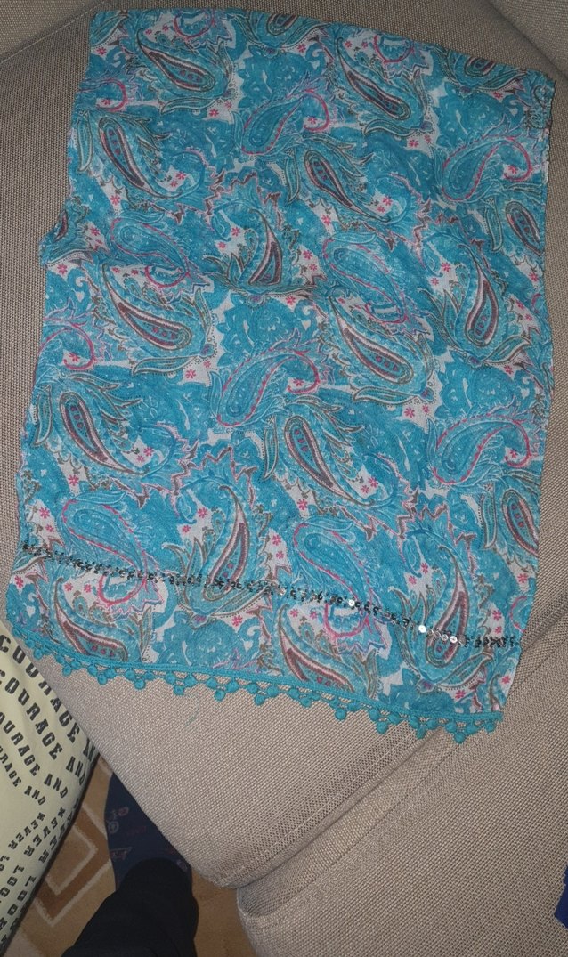 Dantel Detaylı Turkuaz Bohem Kadın Fuları - Görsel 2