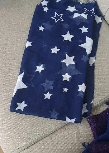 Yıldız Desenli Lacivert Kadın Atkı - Görsel 2