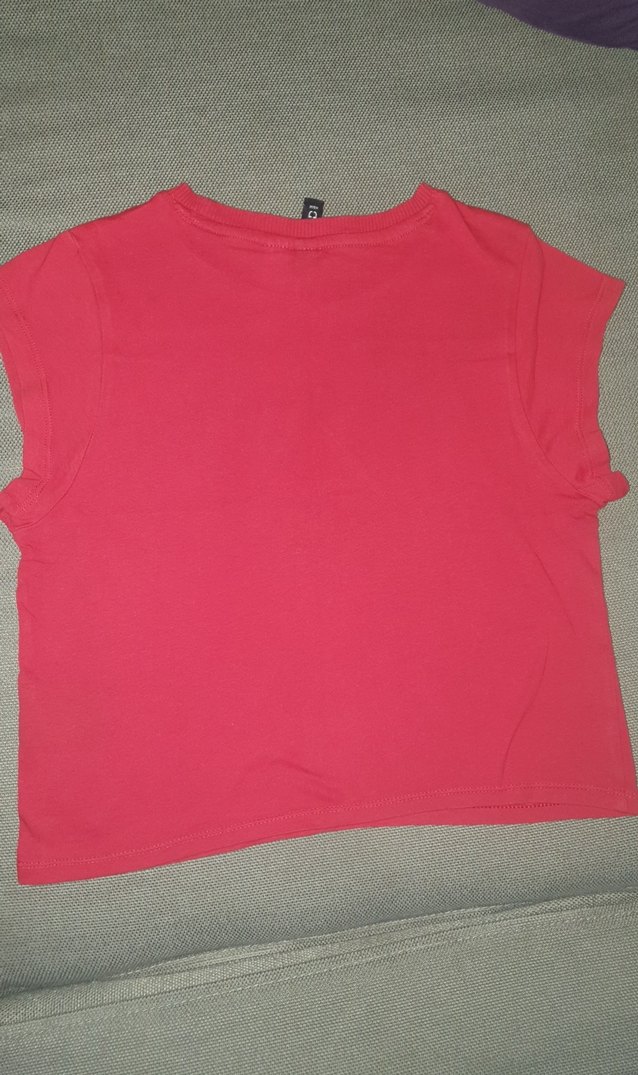 Pembe Kadin Kısa Kollu Baskılı crop Tişört - Görsel 5