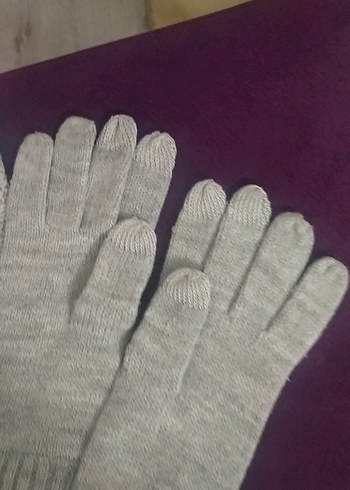 Gri Örgü Kadın Şal ve Eldiven Seti - Görsel 4