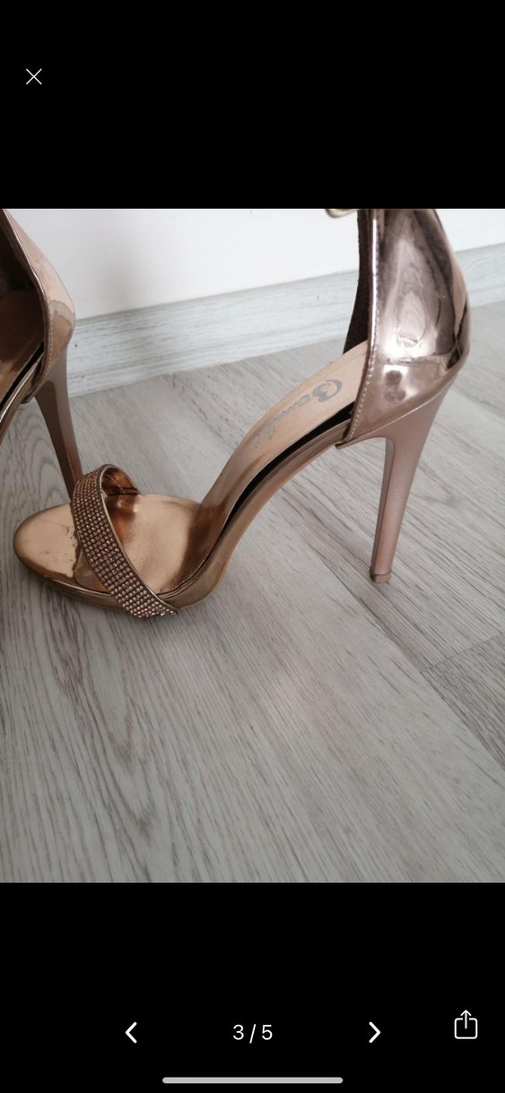 Bej Parlak Bantlı Stiletto Topuklu Kadın Ayakkabı - Görsel 3