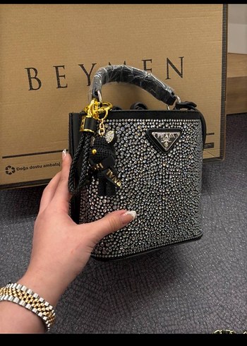 İTHAL A+ Prada Siyah Deri Taşlı Kadın Çanta Yeni etiketli - Görsel 2