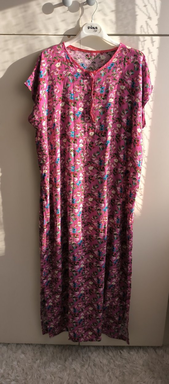 Hamile Elbisesi Uzun Pembe Çiçek Desenli Bohem Elbise - Görsel 2