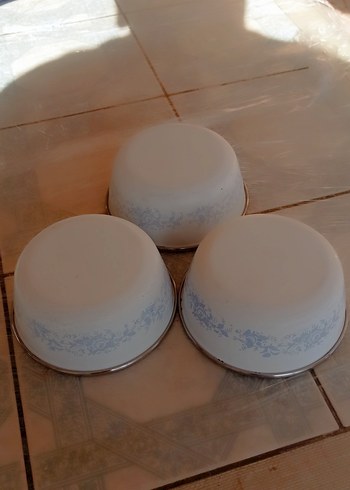 3 ADET ESKİ ANTİKA ÇİNKO EMAYE TAS. - Görsel 2