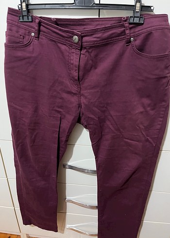 Bordo Süet Düğmeli Kadın Kumaş Pantolon - Görsel 3