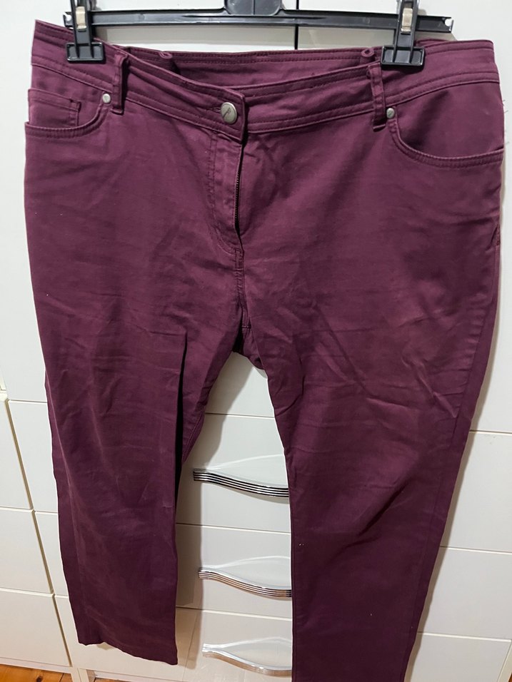 Bordo Süet Düğmeli Kadın Kumaş Pantolon - Görsel 3