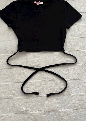 s Beden Siyah Bağlamalı Crop Top