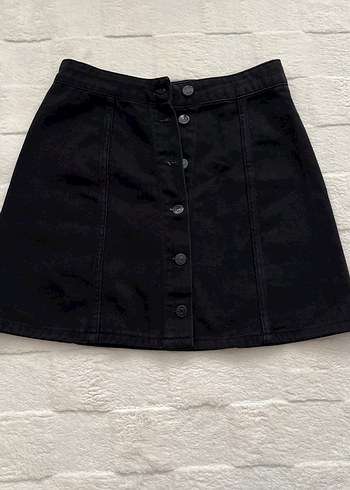 Zara Düğmeli Siyah Kadın Mini Kot Etek