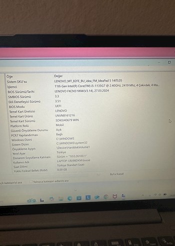 Beden Renk Lenovo Ideapad5 intel corei5