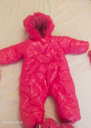 Kürklü Kapüşonlu Pembe Bebek Tulumu - Görsel 2