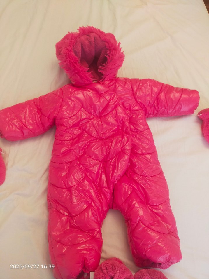 Kürklü Kapüşonlu Pembe Bebek Tulumu - Görsel 2