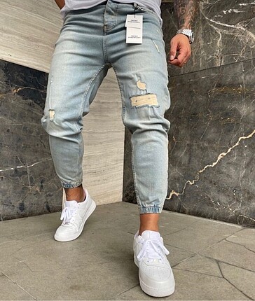 Themann açık mavi lastikli jogger jean