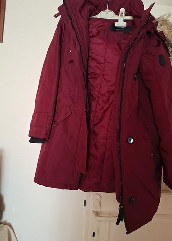 Bordo Kadın Midi Boy Kürklü Kaban