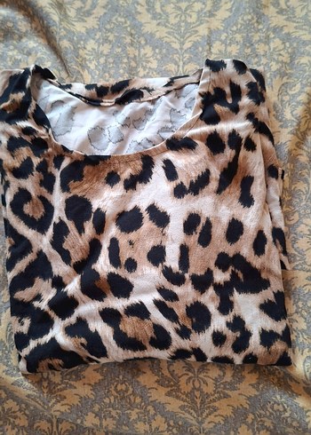 Kahverengi Leopar Desenli Hamile Bluzu