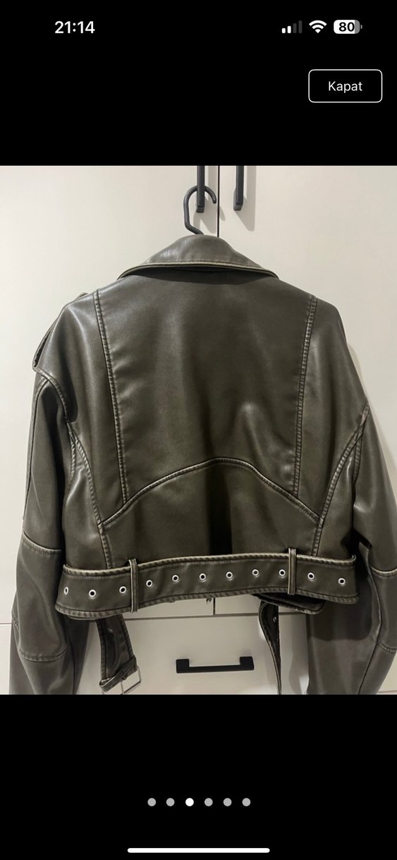 Zara Kadın Siyah Deri Biker Ceket - Görsel 2