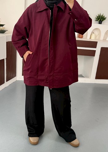 Bordo Oversize trençkot - Görsel 4