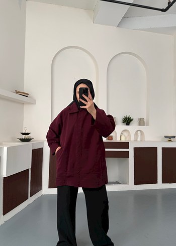 Bordo Oversize trençkot - Görsel 2
