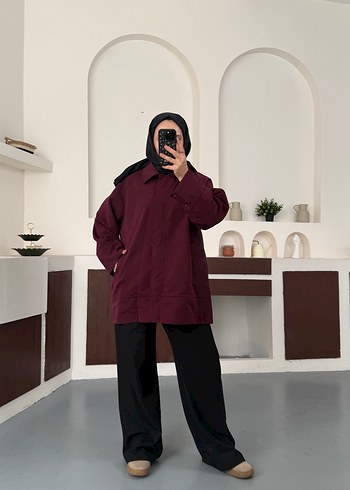 Bordo Oversize trençkot - Görsel 3