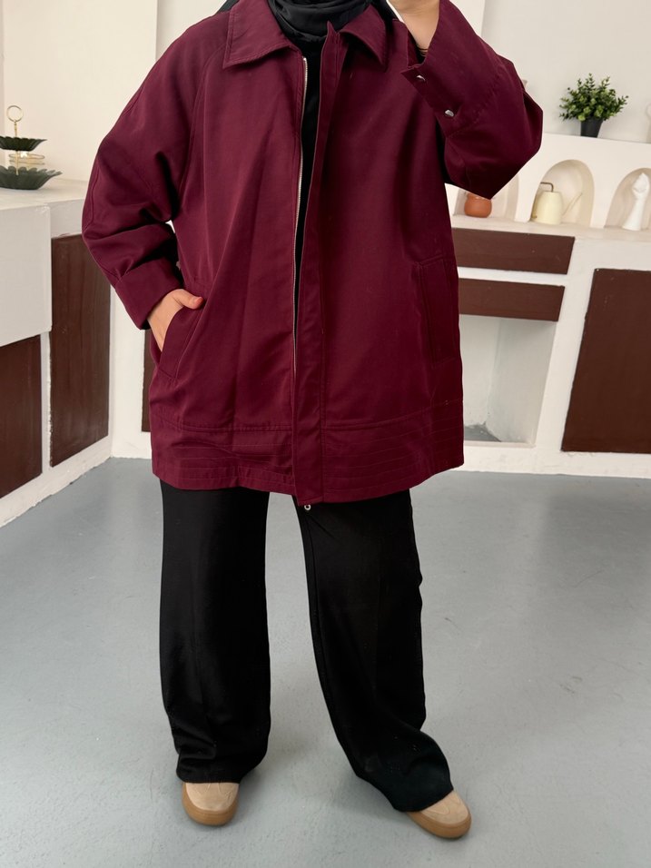 Bordo Oversize trençkot - Görsel 4