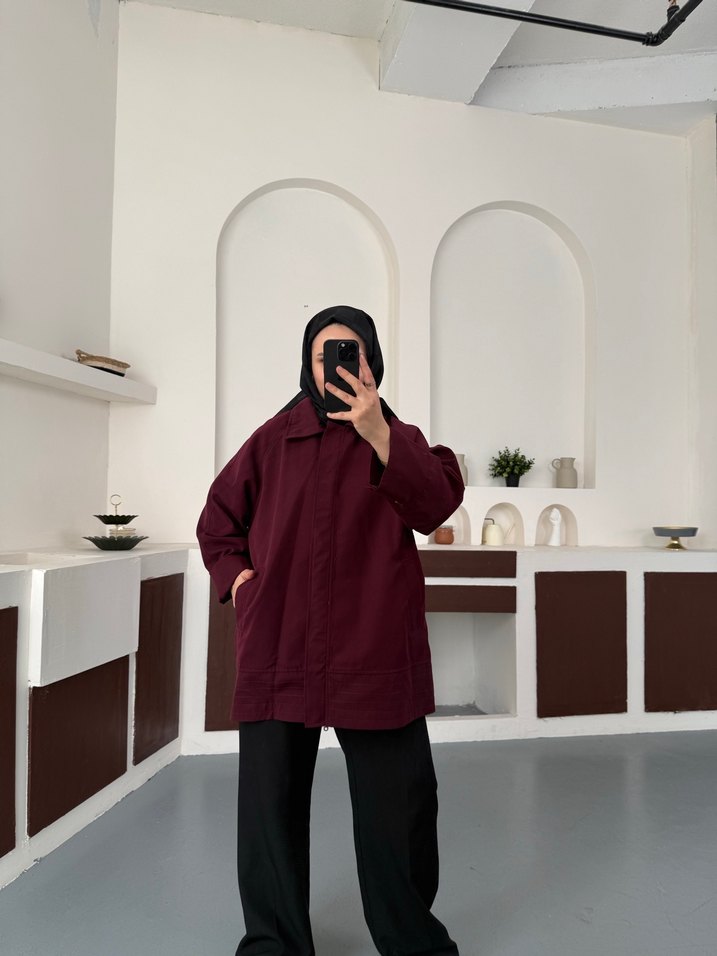 Bordo Oversize trençkot - Görsel 2