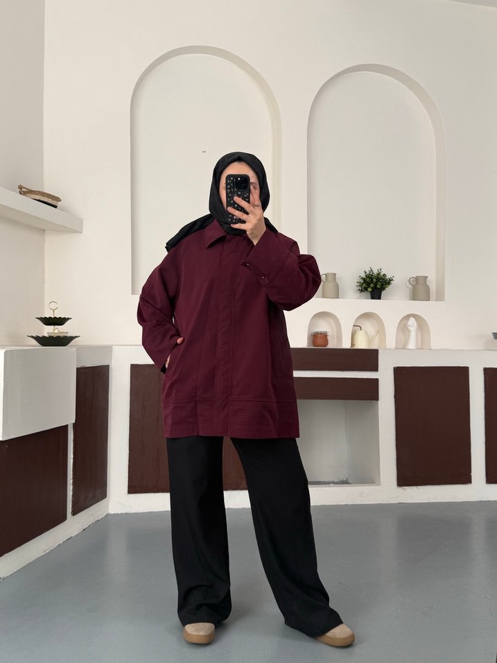 Bordo Oversize trençkot - Görsel 3