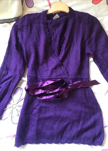 Mor Kuşaklı Kadın Triko tunik - Görsel 3