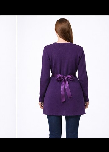 Mor Kuşaklı Kadın Triko tunik - Görsel 2