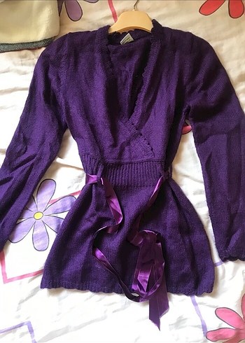 Mor Kuşaklı Kadın Triko tunik - Görsel 4