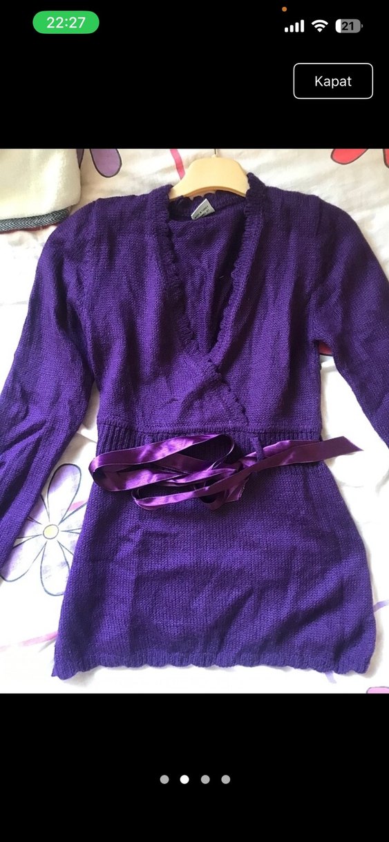 Mor Kuşaklı Kadın Triko tunik - Görsel 3