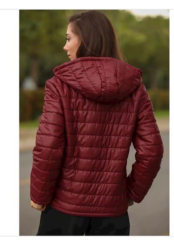 Bordo Kadın Kışlık Kapüşonlu Mont - Görsel 2