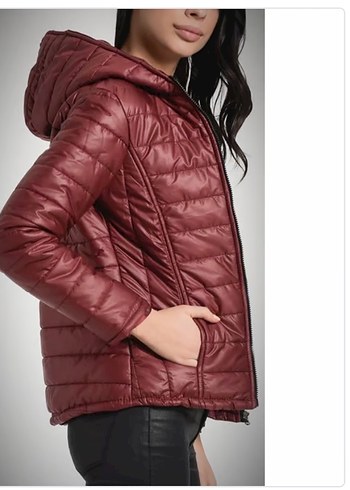 Bordo Kadın Kışlık Kapüşonlu Mont - Görsel 3